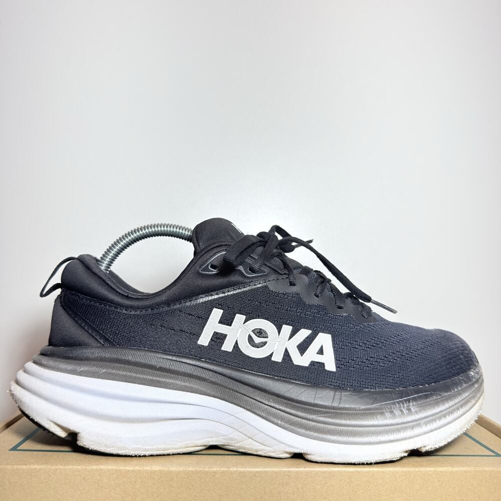 Hoka Bondi 8 Womens Size 9.5 Black White Road Running Shoes Comfort Sneaker Max